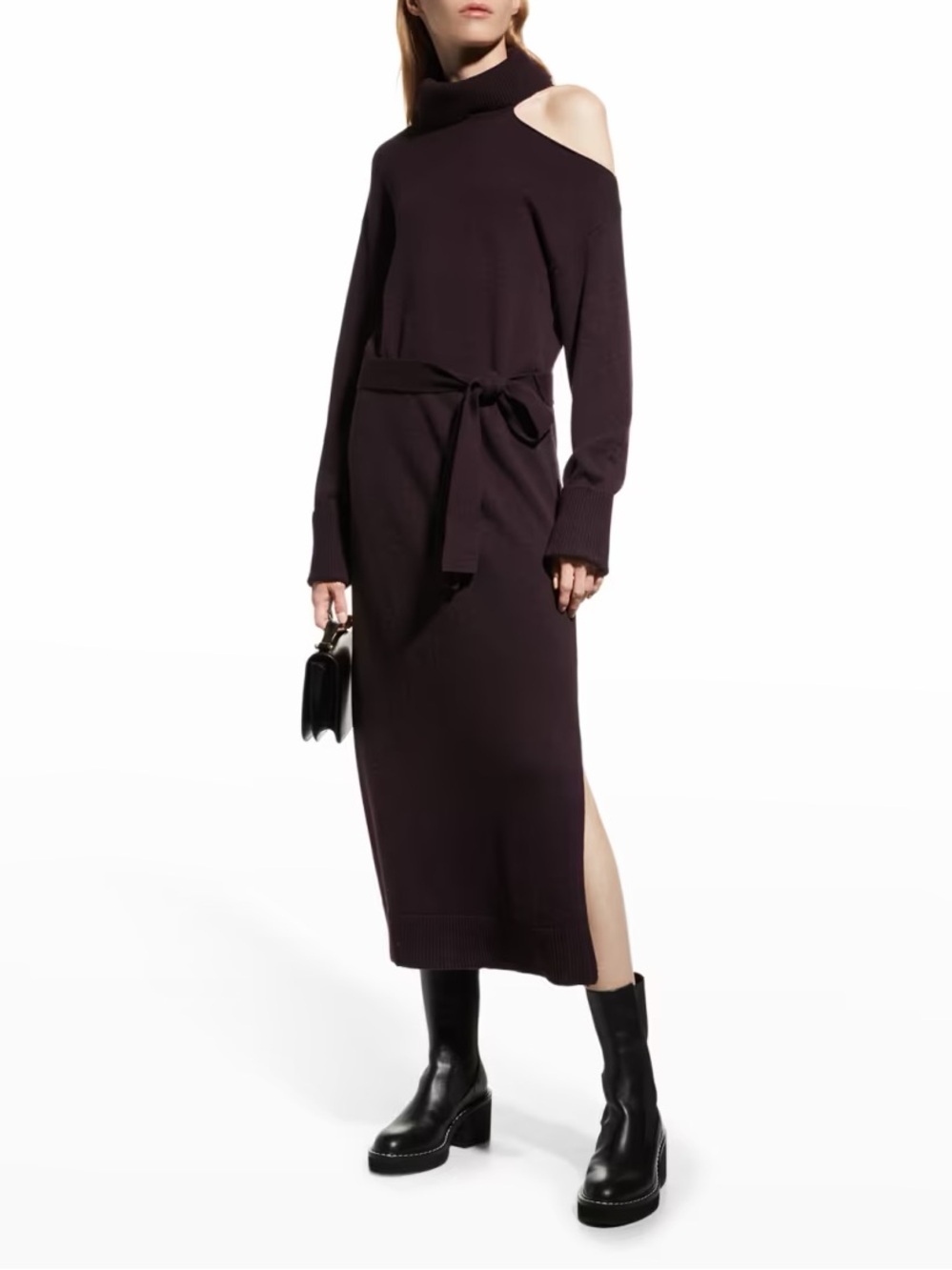 Paige Raundi Turtleneck Cut-Out Midi Wool Sweater Dress Size XS Black Cherry